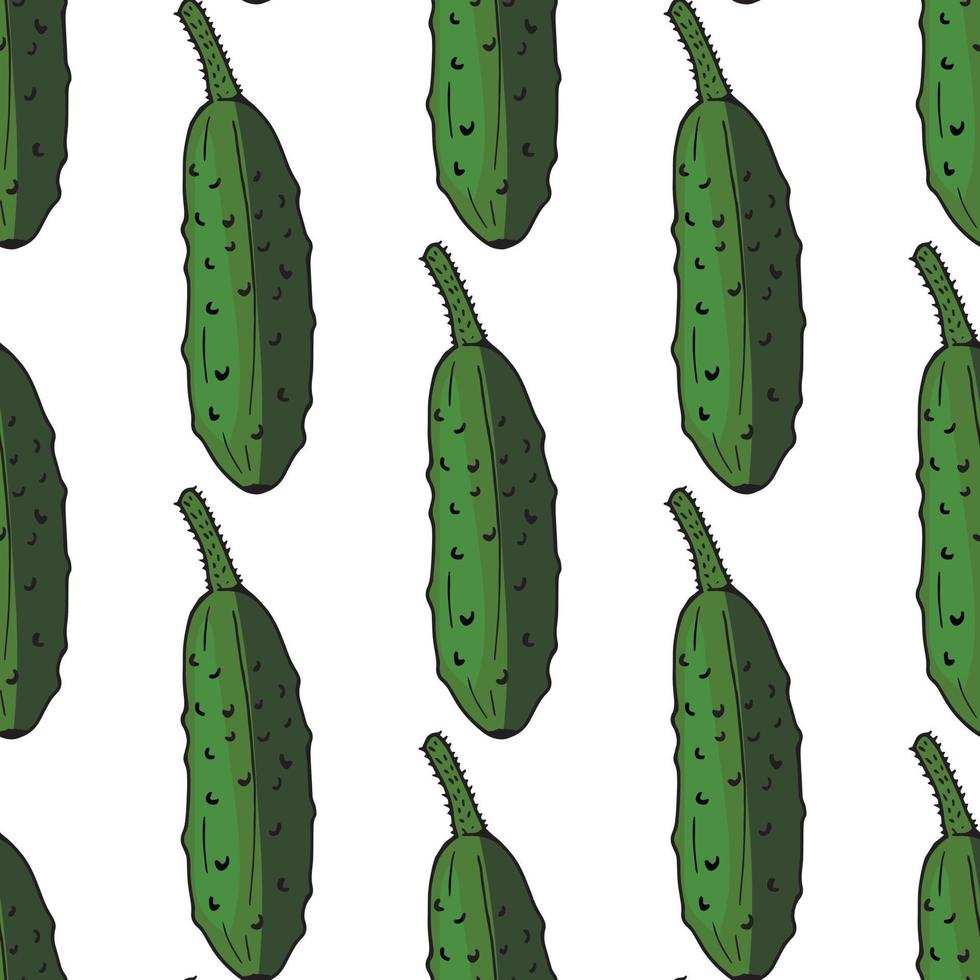 Seamless background with big green cucumbers on white background. Endless pattern with fresh cucumbers for your design. Vector. vector