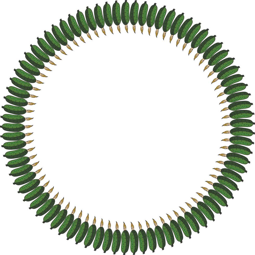 Round frame with vertical vector cucumber. Isolated wreath on white background for your design