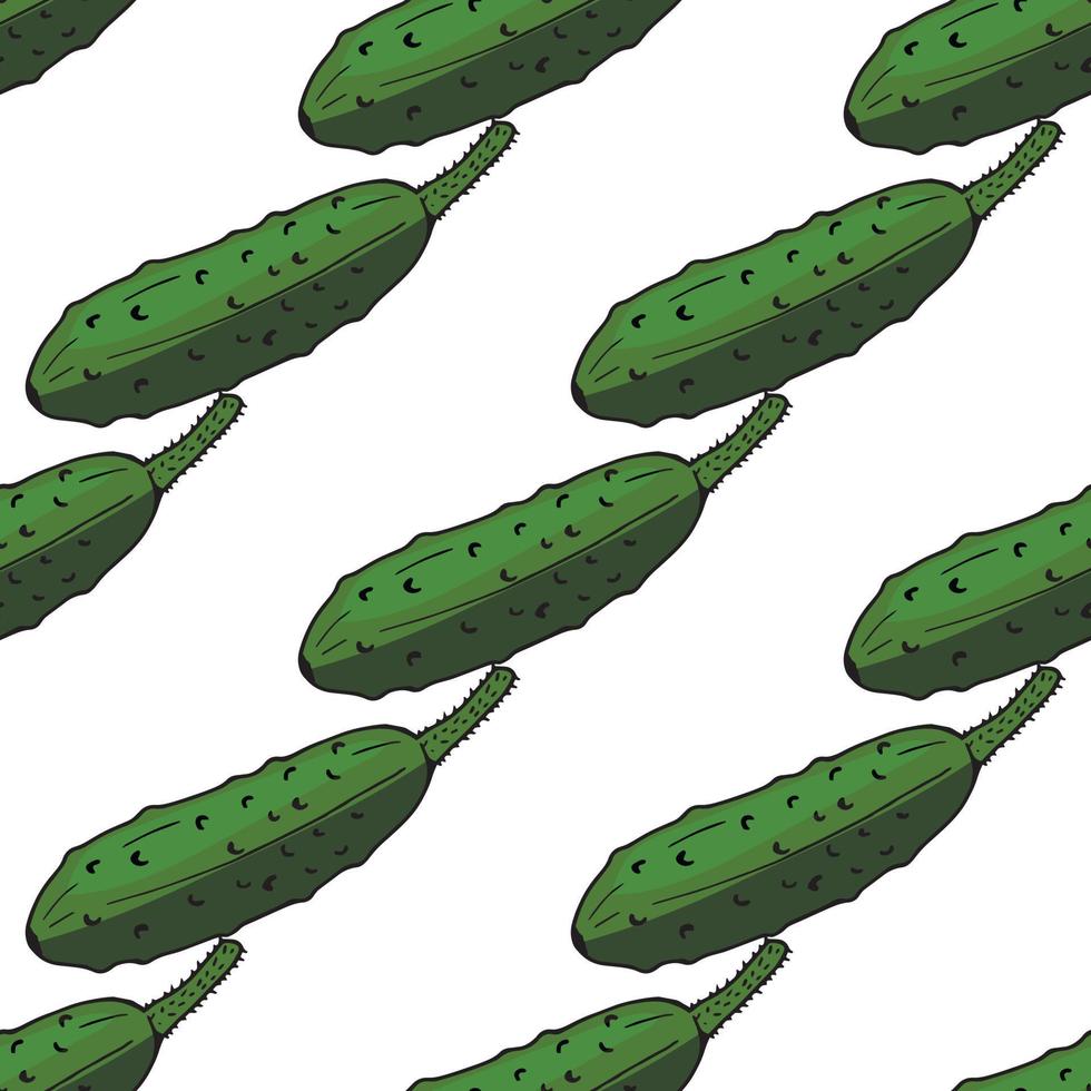Fresh cucumbers on white background. Seamless background. Endless pattern. Vector image. Healthy food and diet.