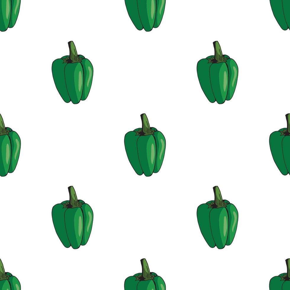 Seamless pattern of big green peppers on white background. Endless background for your design. vector