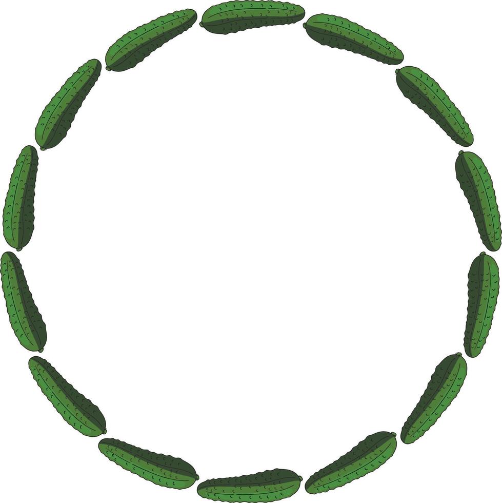 Round frame with horizontal green cucumber. Isolated wreath on white background for your design vector