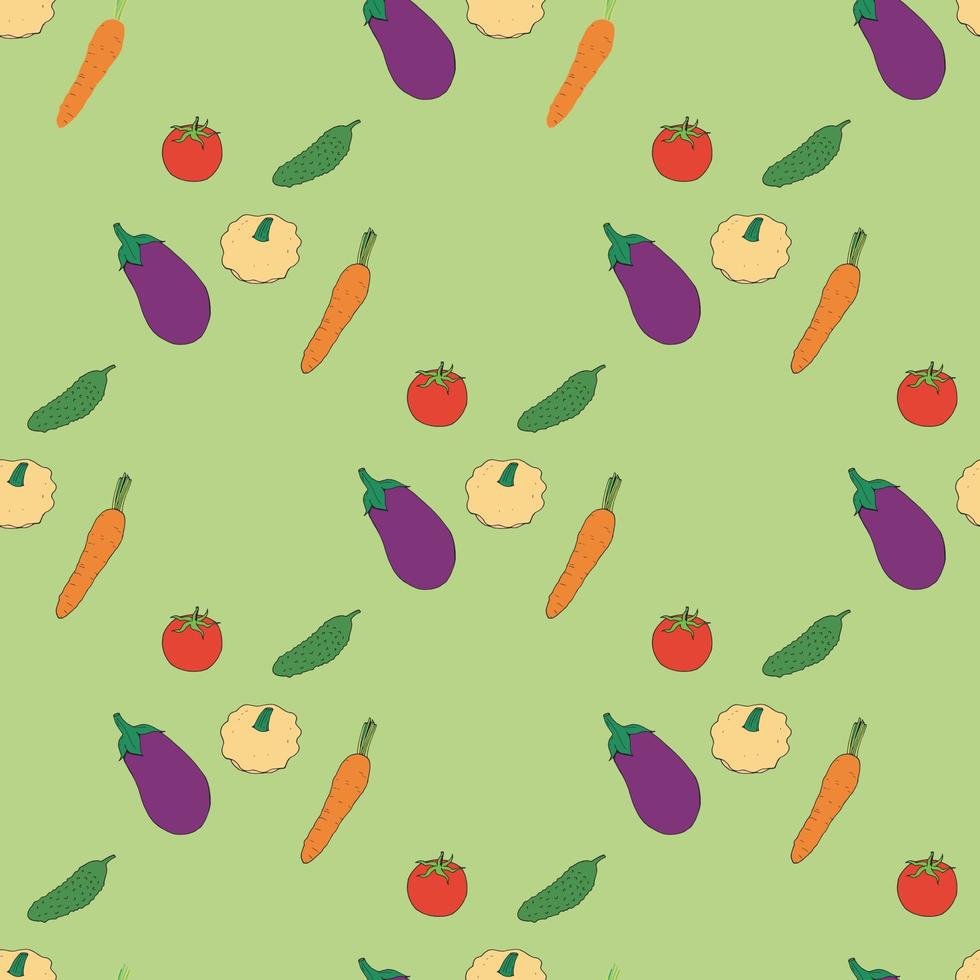 Seamless background with tomato, eggplant, squish, cucumber, carrot. Endless pattern of fresh healthy vegetables. vector