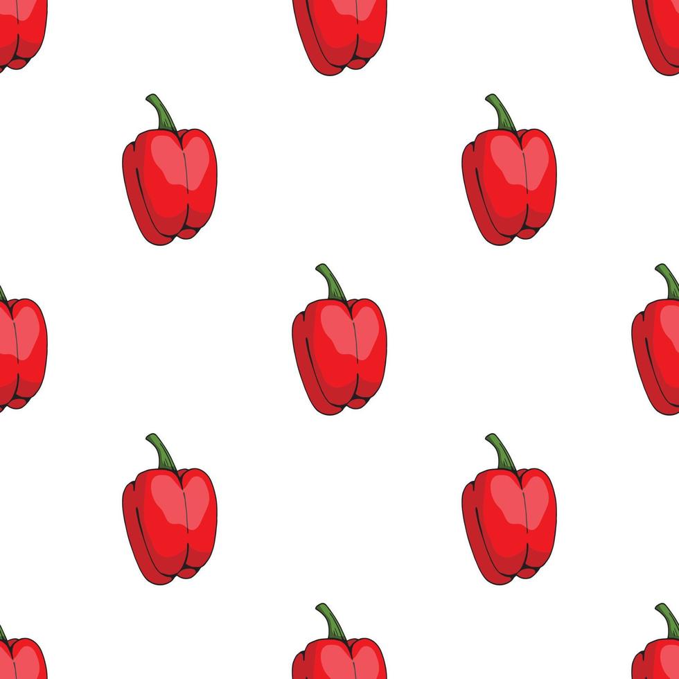 Seamless pattern of big sweet red peppers on white background. Endless background for your design. vector