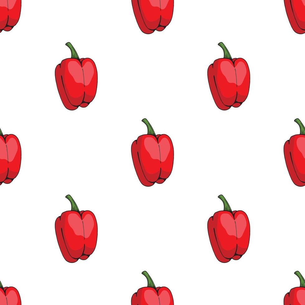 Seamless pattern of big sweet red peppers on white background. Endless background for your design. vector