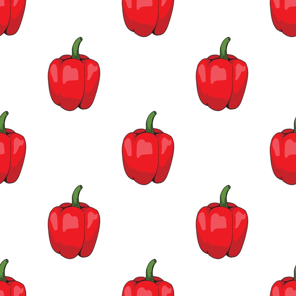 Seamless pattern of big red peppers on white background. Endless background for your design. vector
