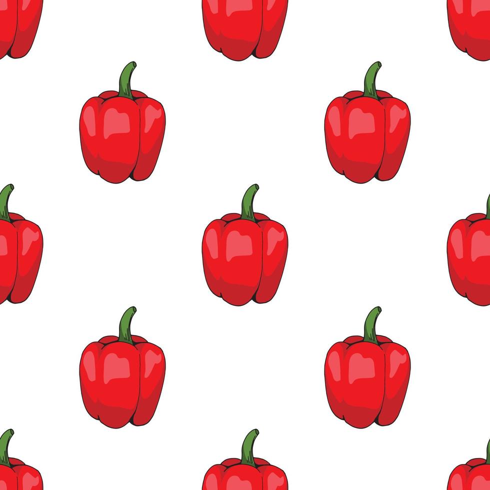 Seamless pattern of big red peppers on white background. Endless background for your design. vector