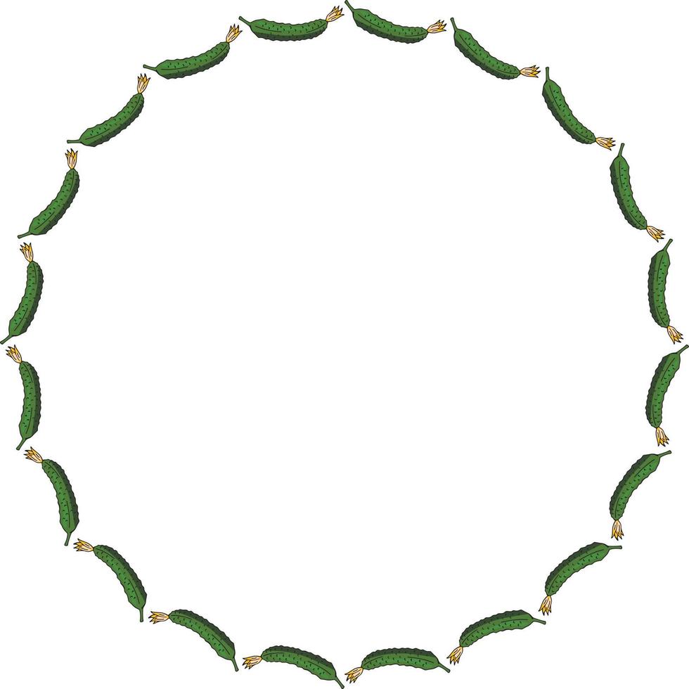Round frame with horizontal cucumber. Isolated wreath on white background for your design vector