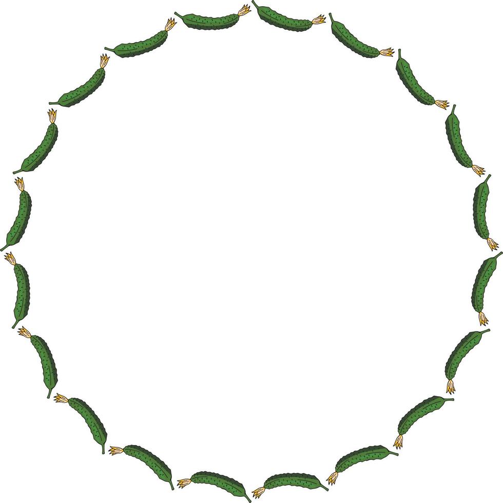 Round frame with horizontal cucumber. Isolated wreath on white background for your design vector