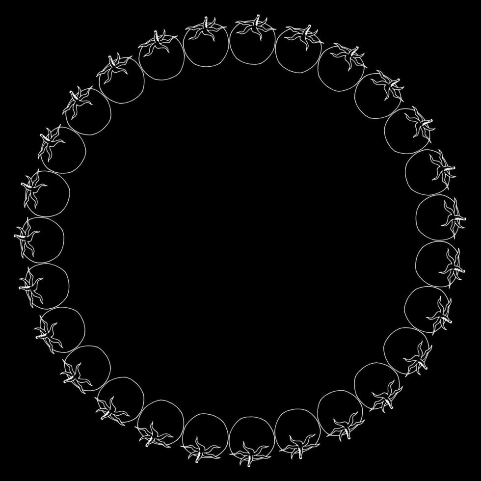 marco redondo con tomate blanco sobre fondo negro. marco aislado para su diseño. imagen vectorial vector