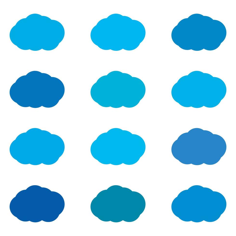 Set of gradient colored clouds in shades of blue vector
