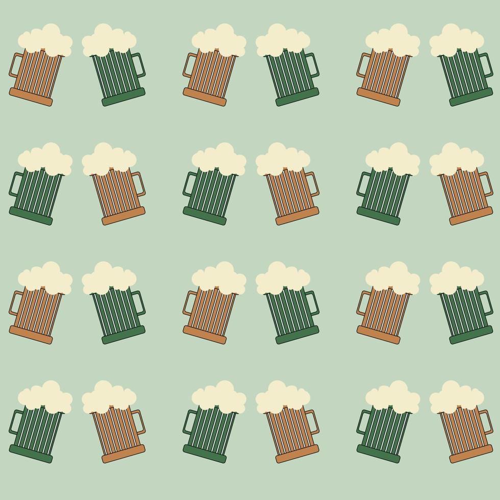 patrón de cervezas brindando sobre fondo verde. vector