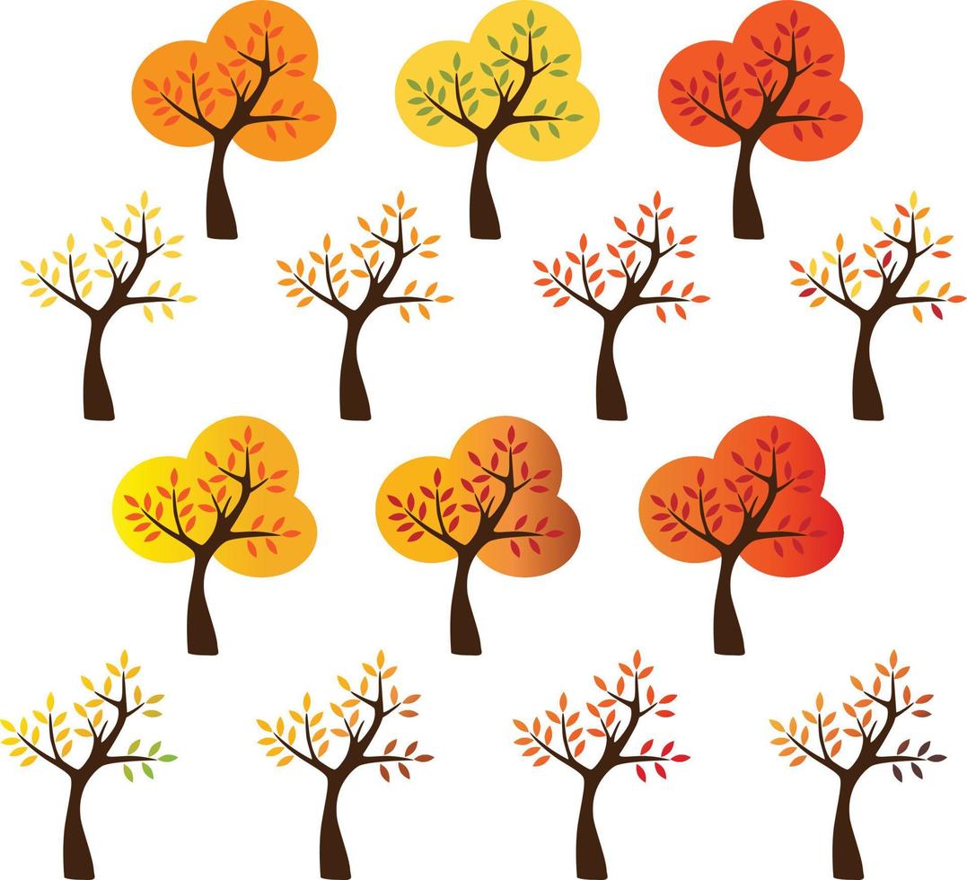 conjunto de imágenes prediseñadas de vector de árbol de otoño