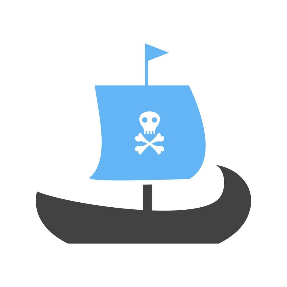 barco pirata glifo icono azul y negro vector