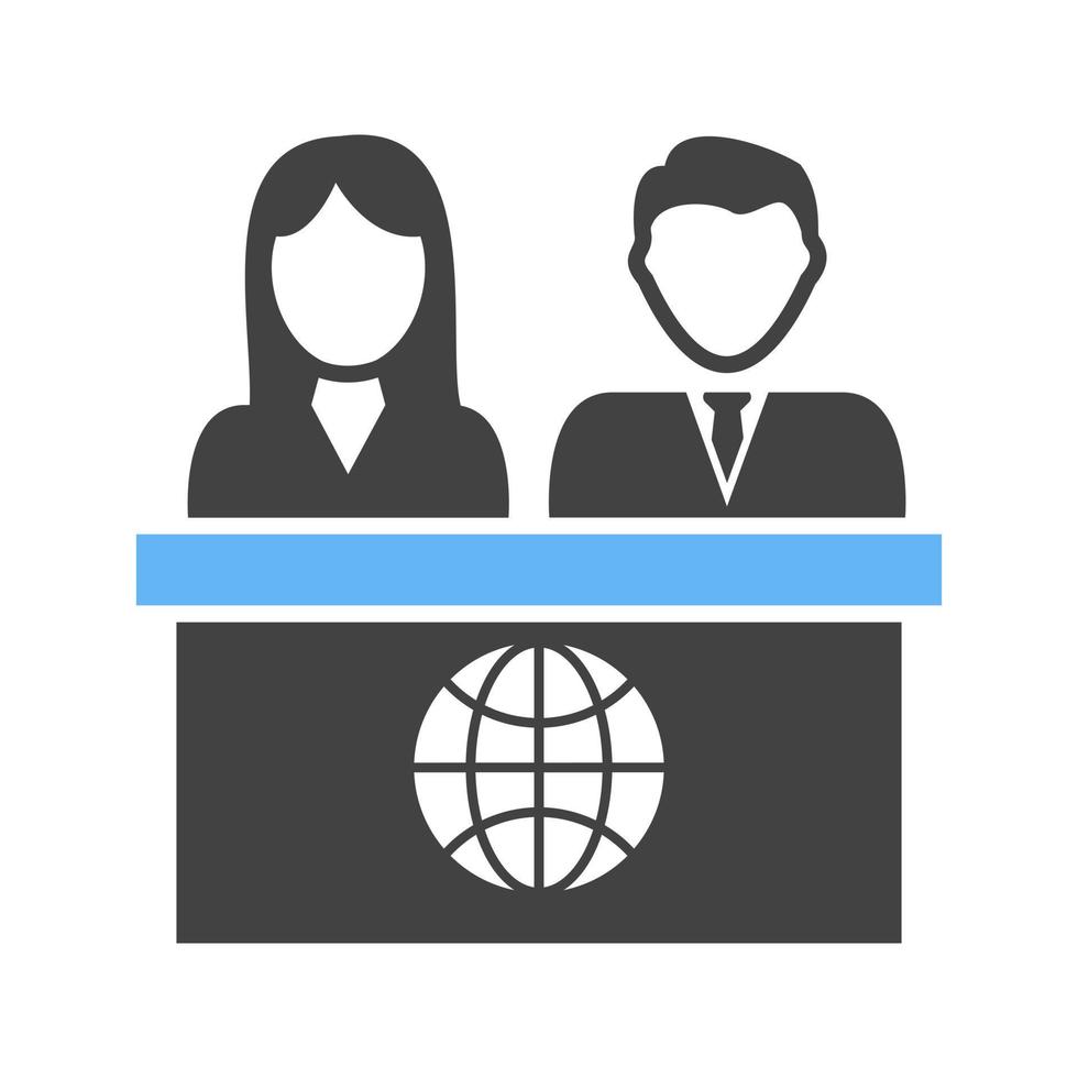 Anchors on News Desk Glyph Blue and Black Icon vector