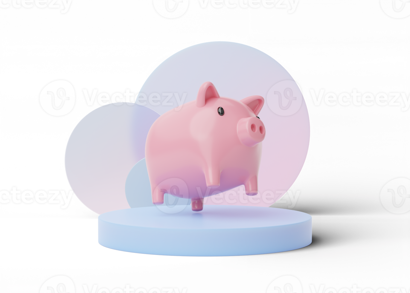 Piggy bank and cylinder podium with pink blue translucent round glass. mobile banking and Online payment service. Saving money wealth and business financial concept. 3d rendering. png