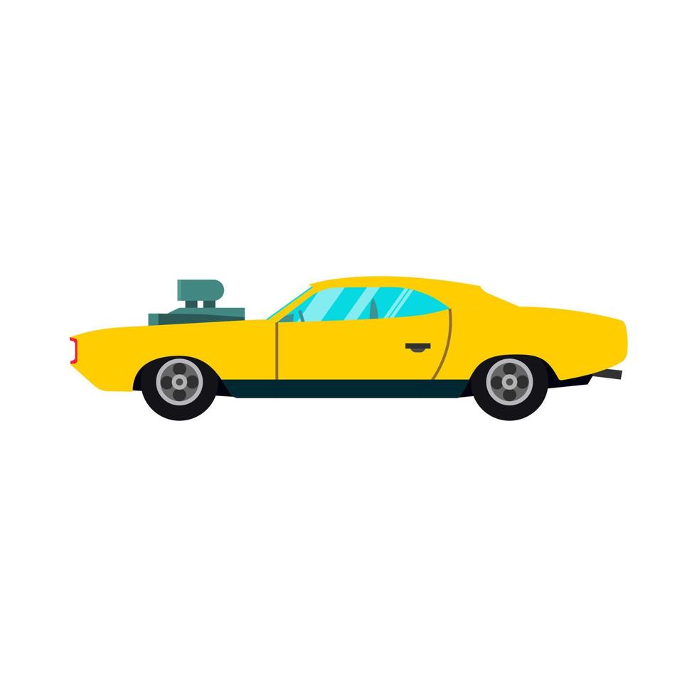 icono de vector amarillo de la vista lateral del coche de carreras. vehículo deportivo de tecnología automotriz de diseño de transporte moderno.