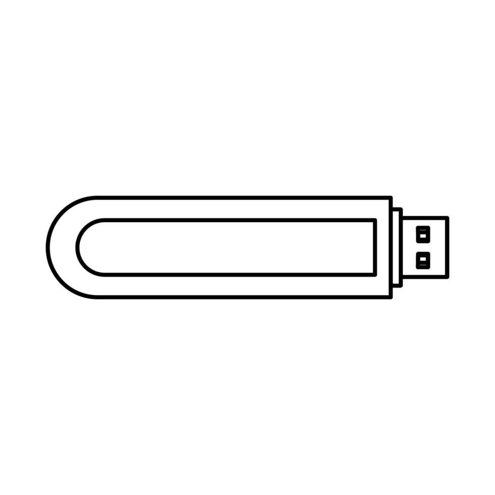 contorno de icono de ilustración de vector flash usb y línea de unidad de memoria de tecnología. datos de almacenamiento informático delgado dispositivo electrónico y transferencia de información aislado blanco. copia de seguridad de equipo de disco de archivo portátil