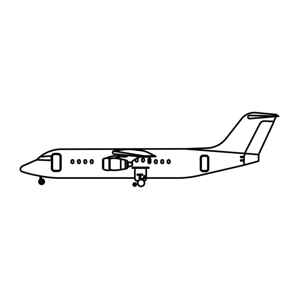 ilustración de icono de vector de viaje en avión esquema de transporte. símbolo de avión y transporte de avión volador línea blanca aislada delgada