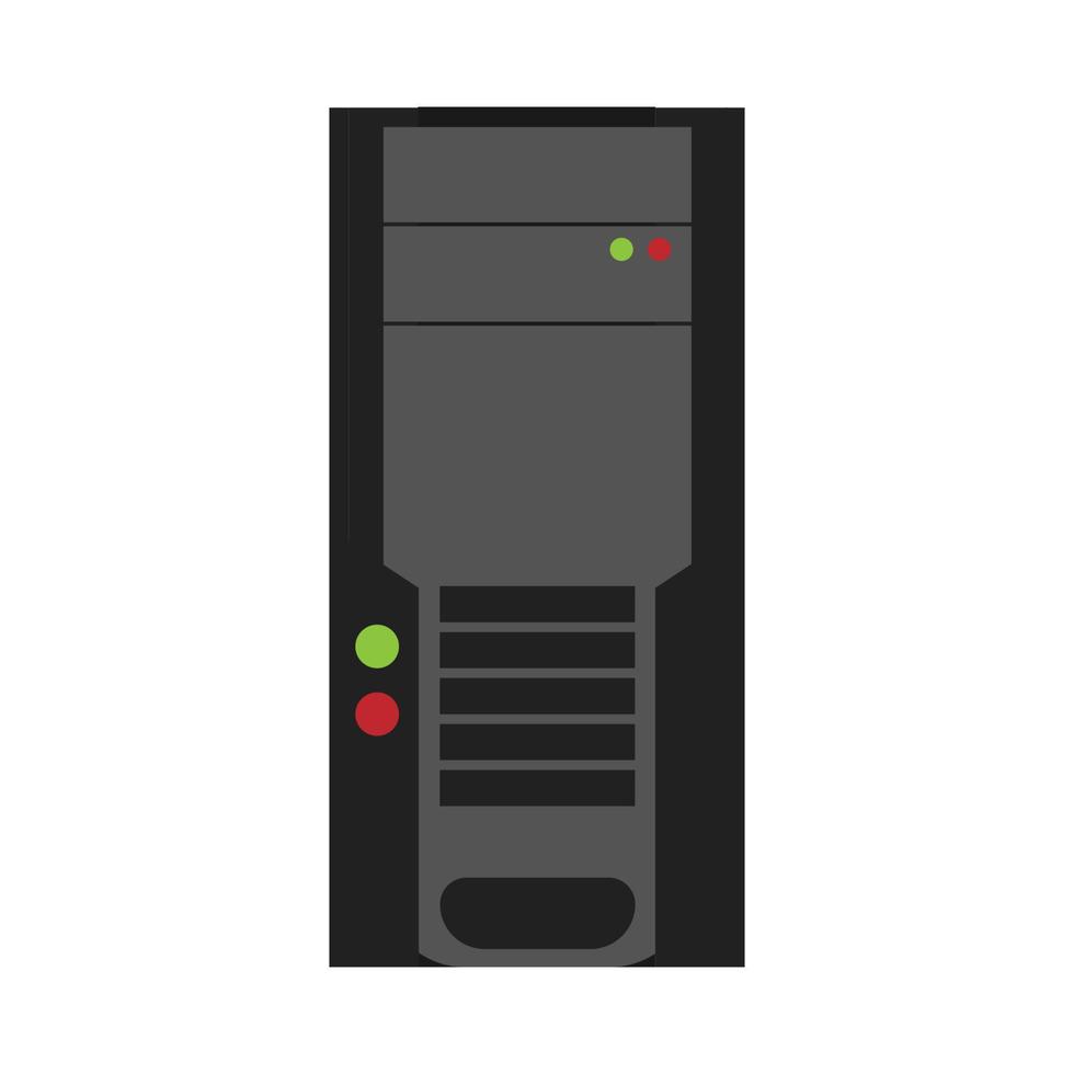 Computer case technology desktop hardware illustration vector. Modern PC computer case server tower system icon equipment box. Digital workstation tower server storage datacenter. Tall cpu host vector