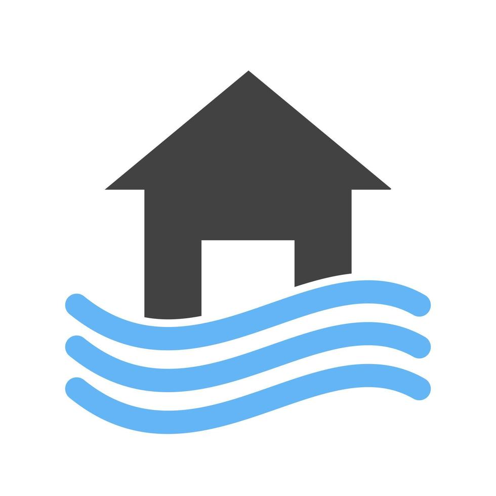 House in Flood Glyph Blue and Black Icon vector