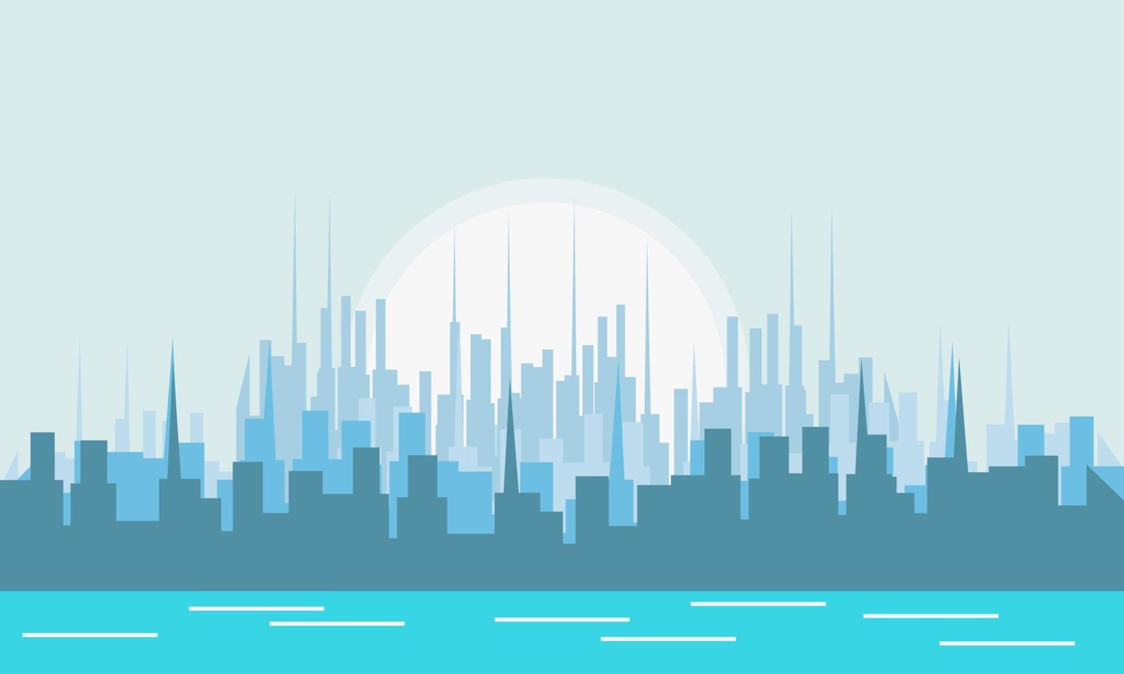 City background vector flat illustration design landscape side view