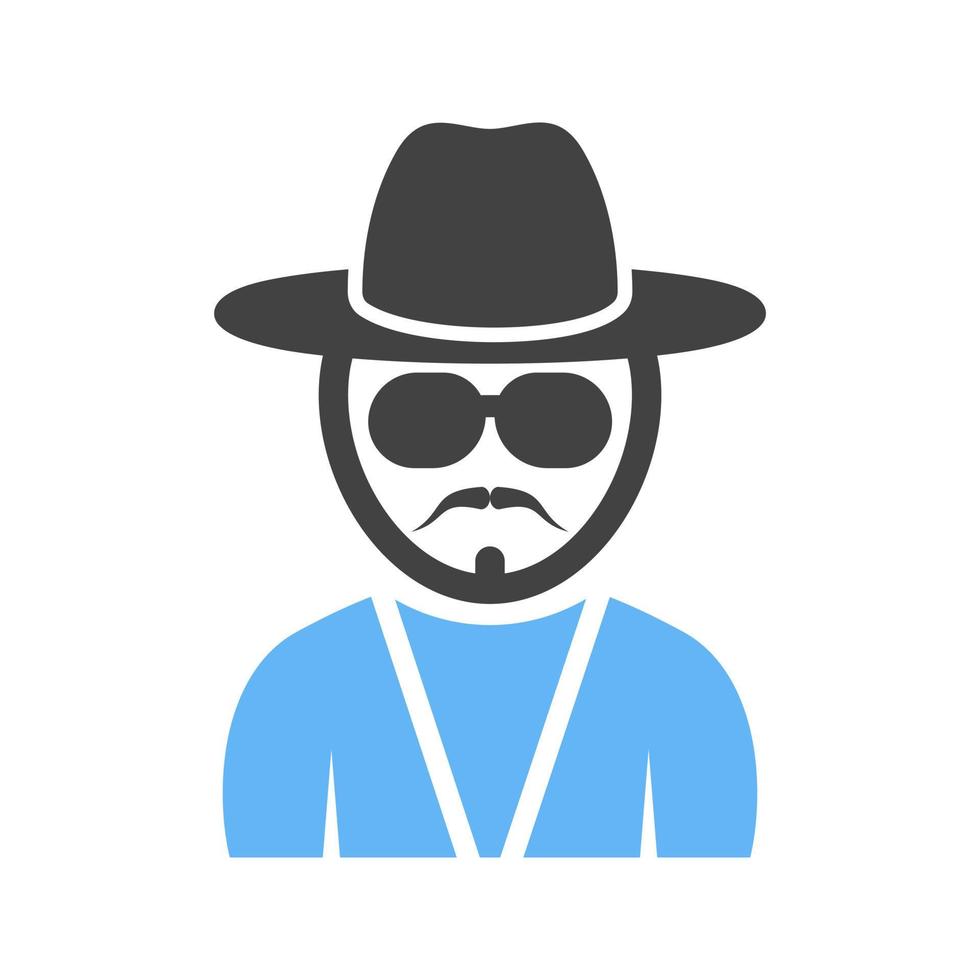 Hipster Man in Shades Glyph Blue and Black Icon vector