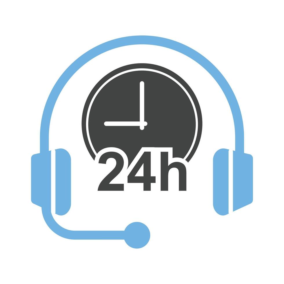 24 Hour Support Glyph Blue and Black Icon vector
