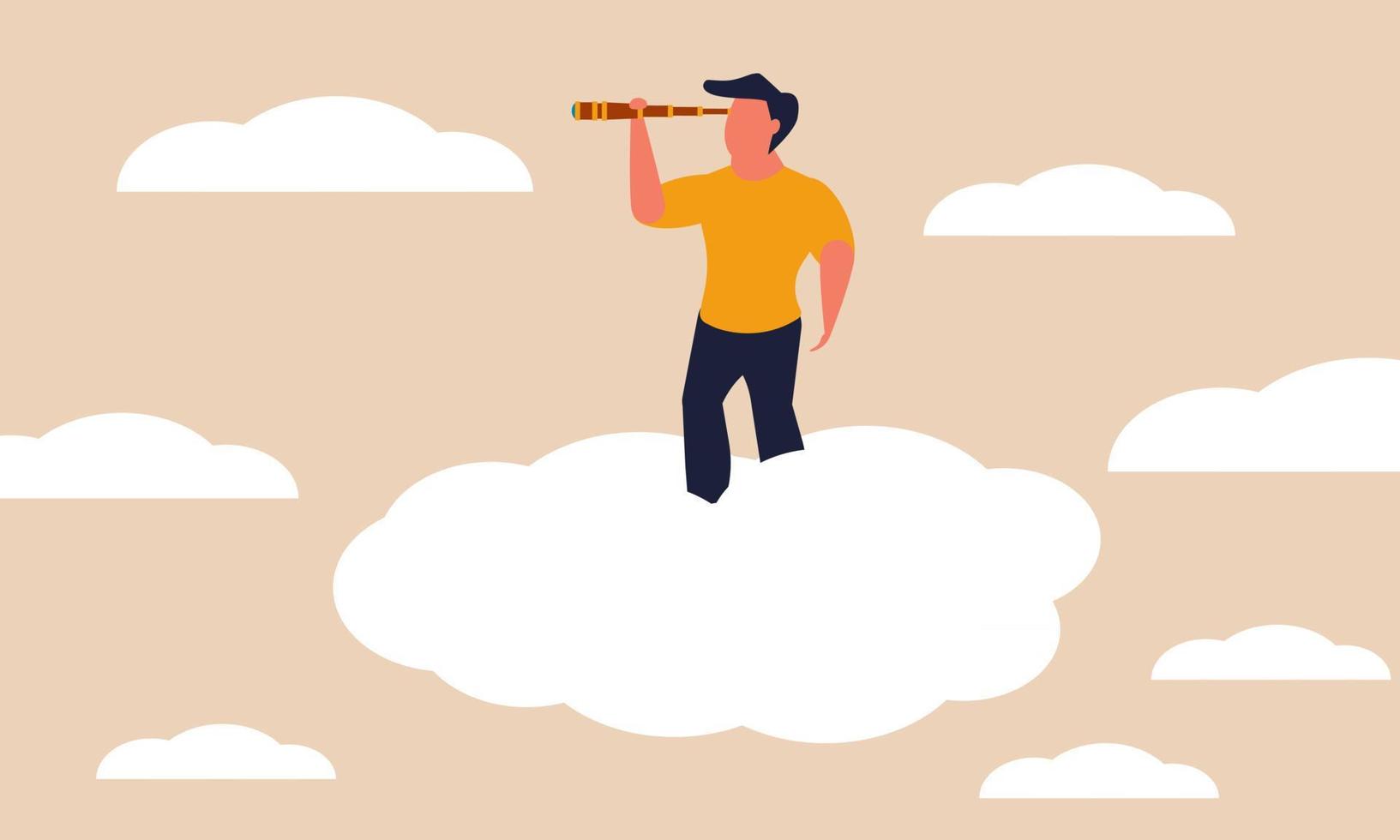 Job search and visionary symbol on cloud. Employment vacancy and vision to future looking vector illustration concept. Leadership look career and finance ambition. People opportunity and motivation
