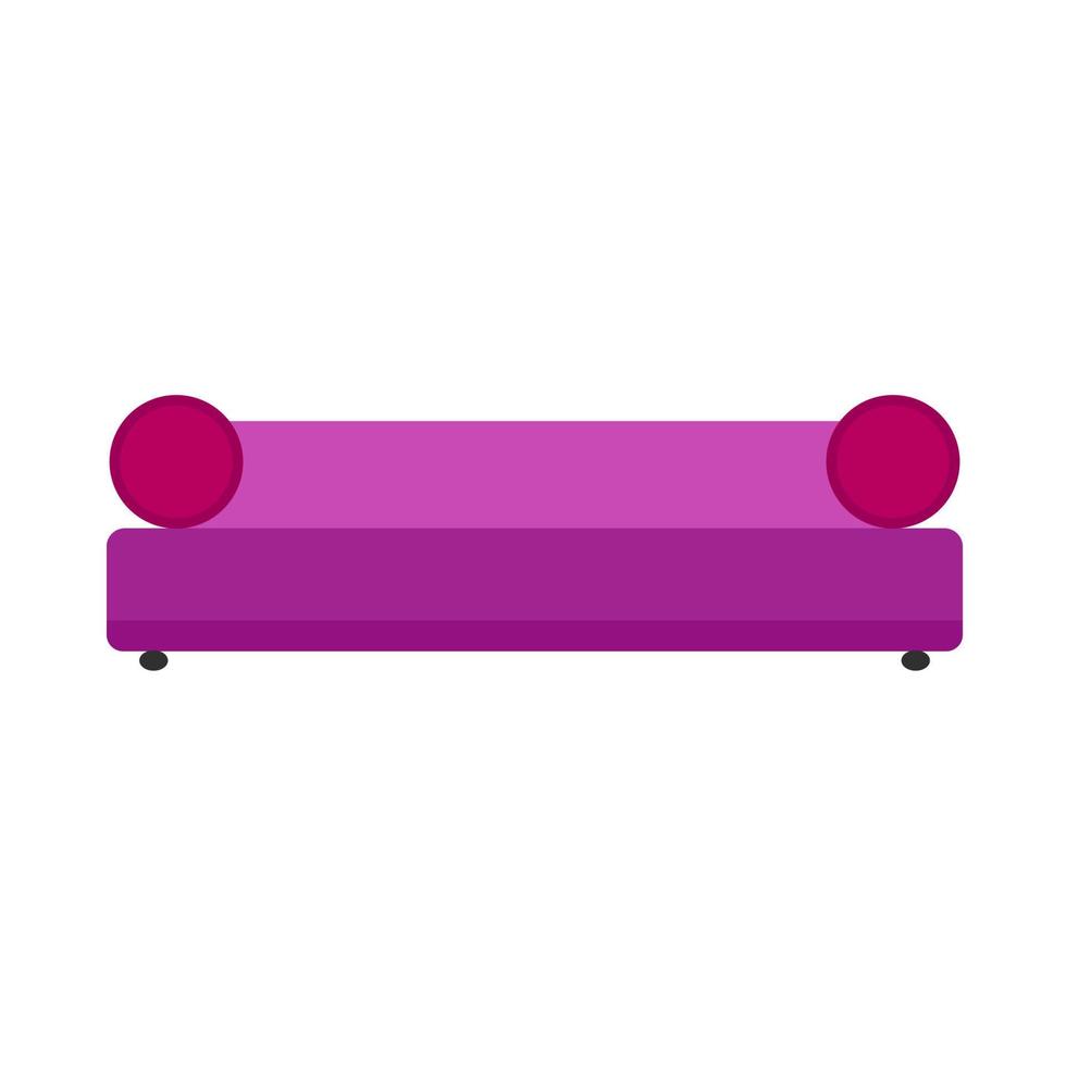 Divan violet lifestyle comfortable furniture flat vector icon. Bright TV sofa living room design interior house front view