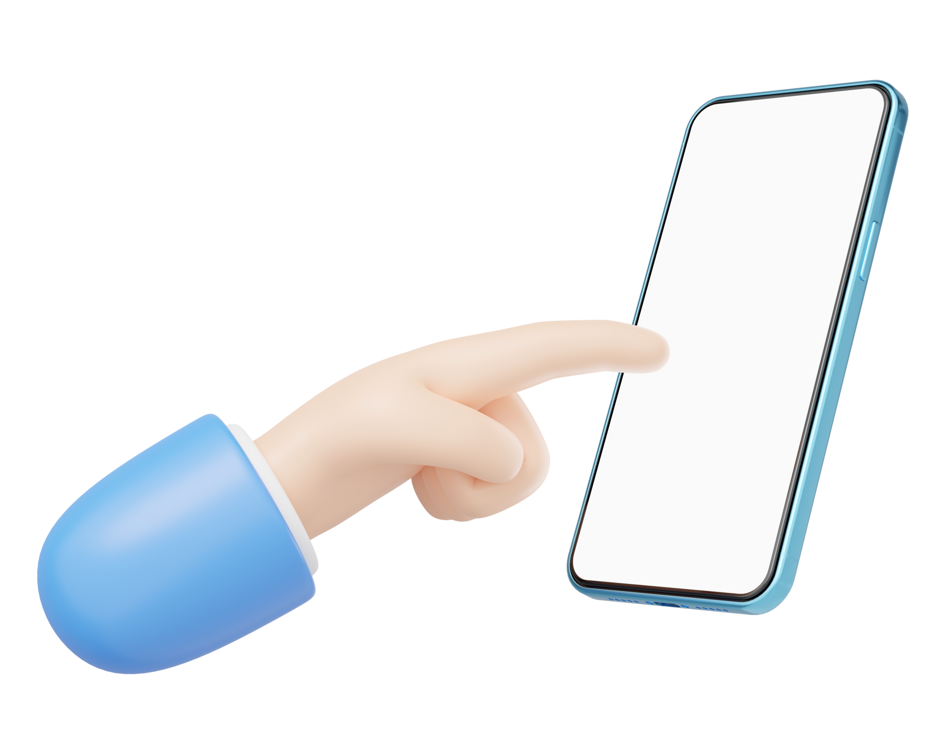 3D hand touch mobile phone icon. Businessman wearing suit using ...