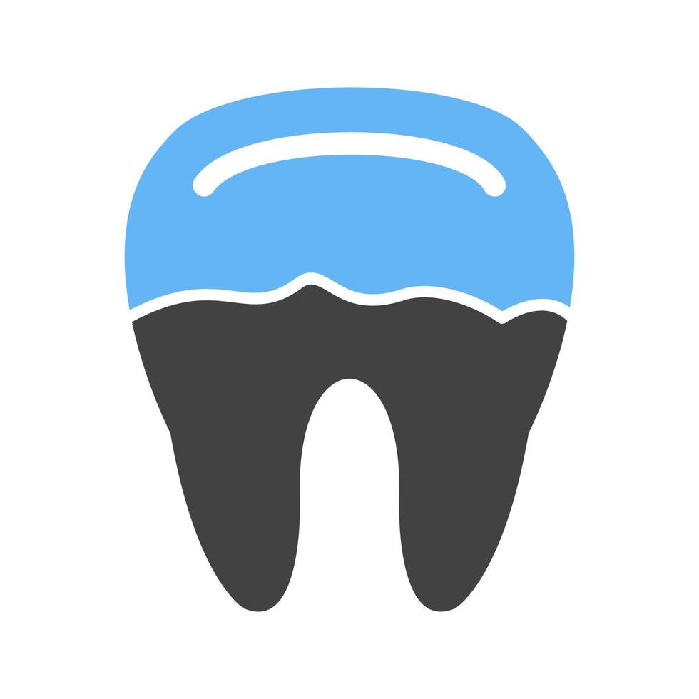 glifo de diente cariado icono azul y negro vector