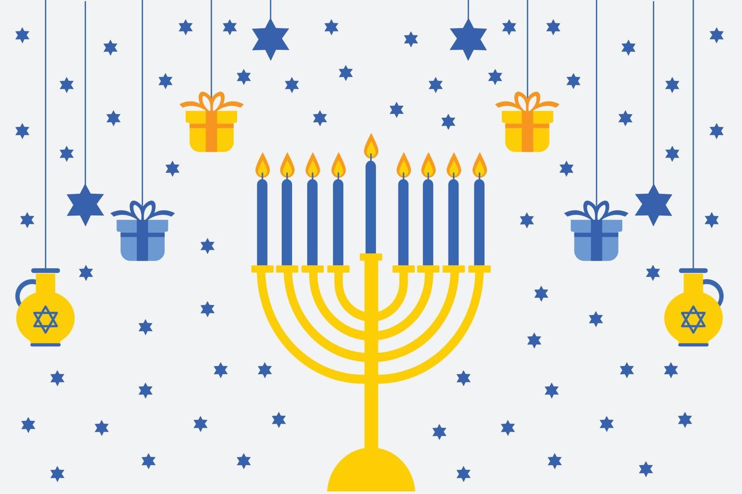 fondo de hanukkah con velas navideñas, dreidels, letras hebreas y estrellas de david. diseño moderno de corte de papel para el festival judío de la luz. ilustración vectorial con lugar para el texto vector