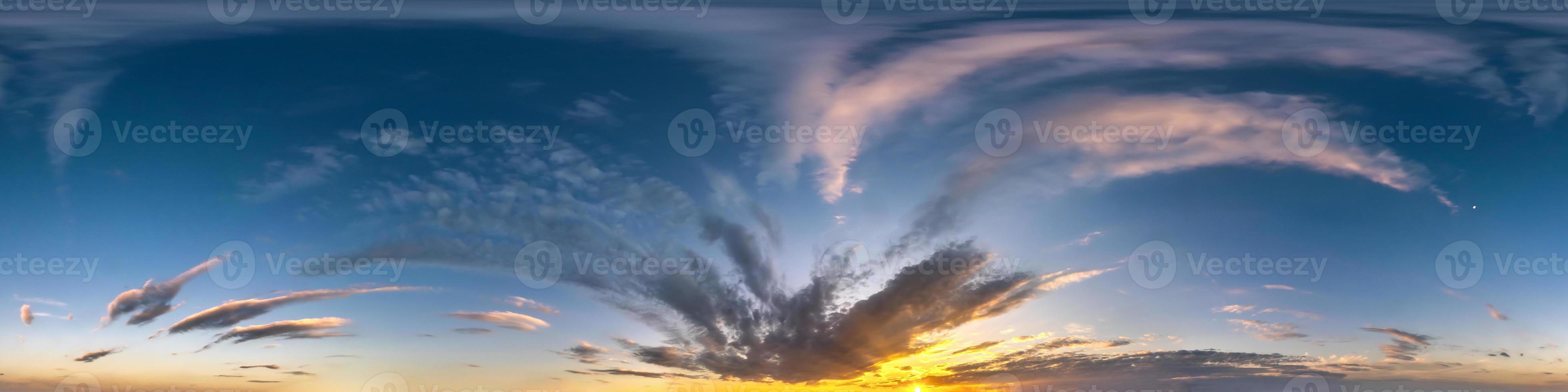 blue evening sky hdri 360 panorama with beautiful clouds in seamless projection with zenith for use in 3d graphics or game development as sky dome or edit drone shot for sky replacement photo