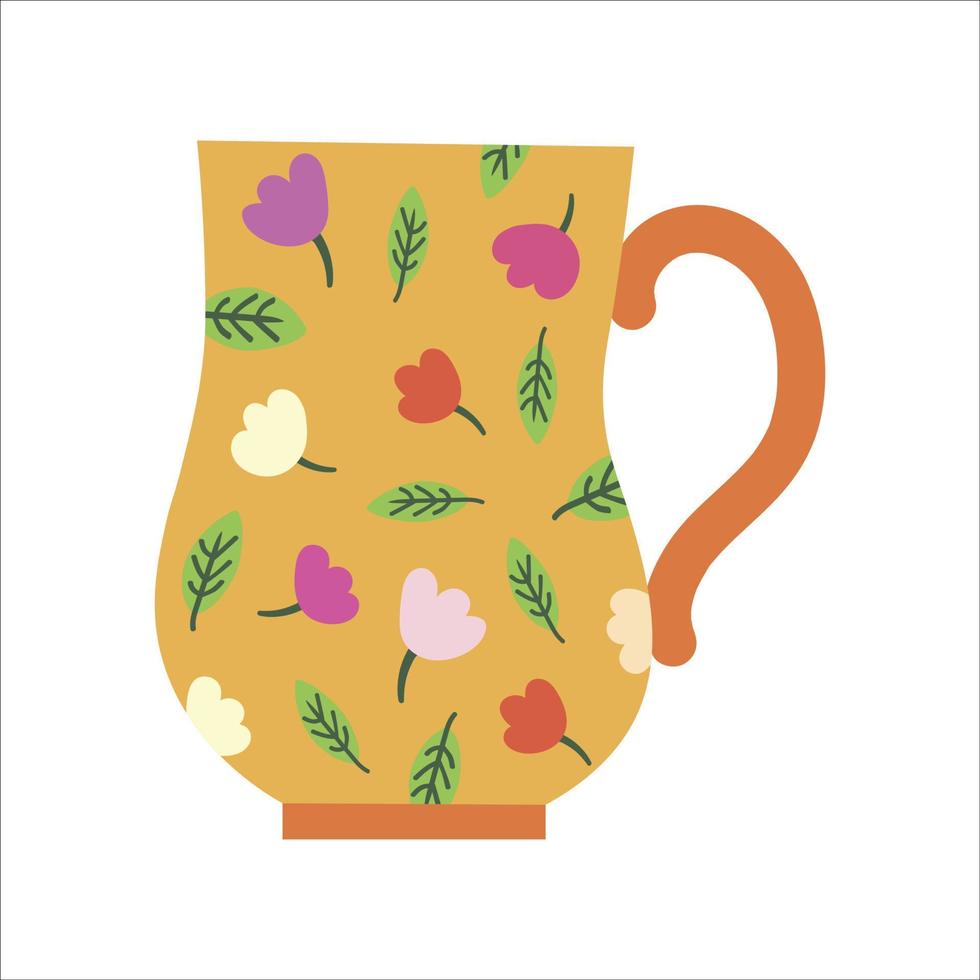 Bright vintage mug. Drawn by hands in a naive Scandinavian style vector