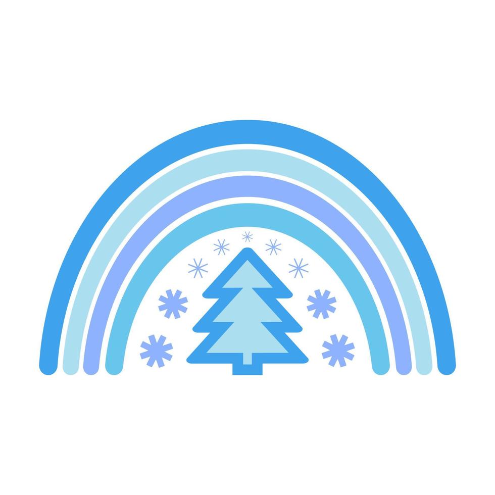 Cute christmas rainbow in flat style. Vector winter illustration for festive printing design, postcards, congratulations, invitations, social networks. Happy New Year, Merry Christmas, Cozy Winter