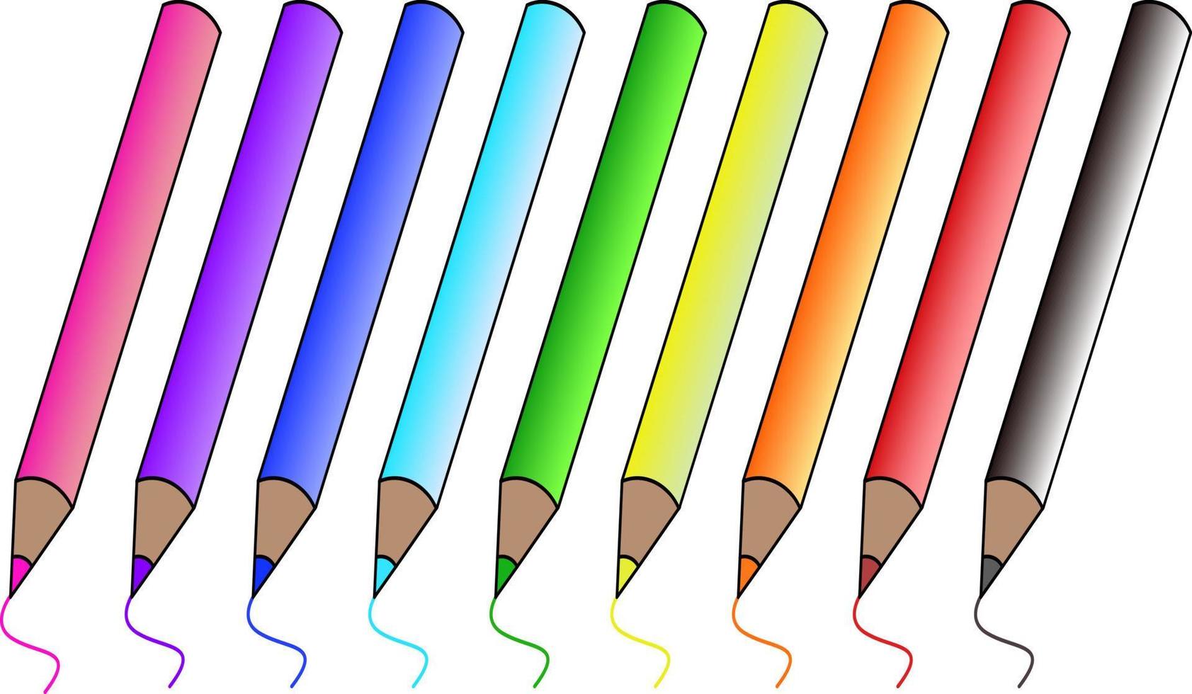 un conjunto de lápices de colores en un vector en un estilo de dibujos animados. un un conjunto de lápices de colores en un vector en un estilo de dibujos animados. un
