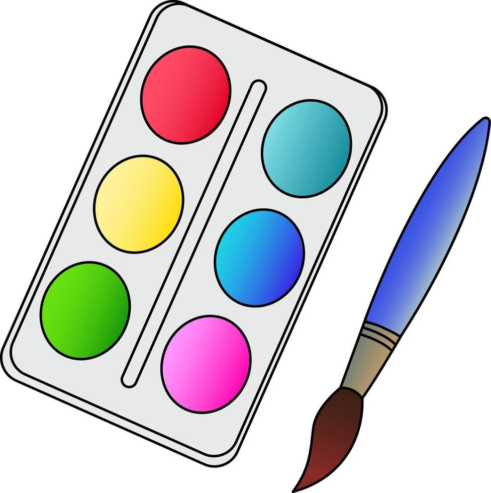 Vector illustration of artistic paints and brushes highlighted on a white background.