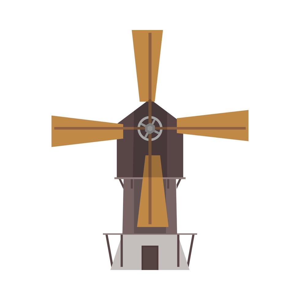 Windmill technology industry vector front view. Environmental flat power wind farm field wheat icon.