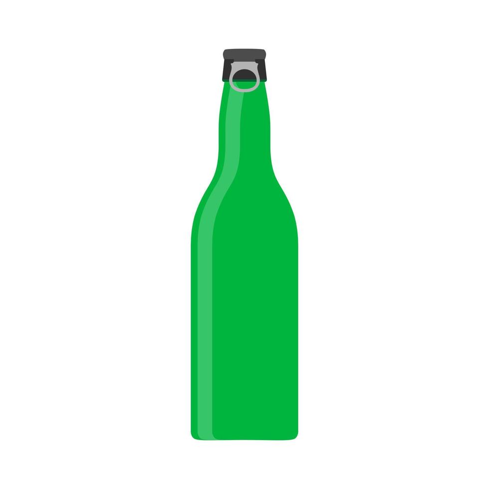 Beer bottle green vector symbol glass. Food alcohol flat icon front view drink. Pictogram pub party shop