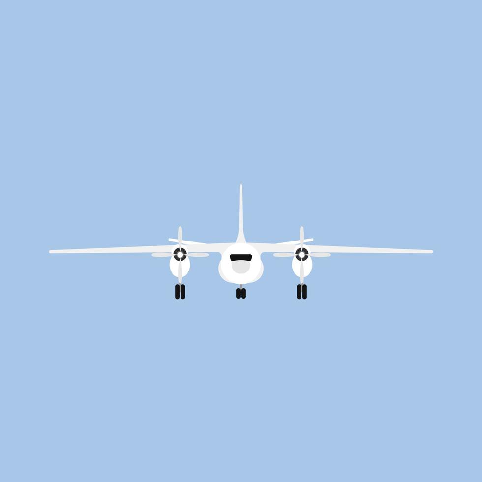 Plane travel transportation vector airliner front view. Flat business aviation transport isolated