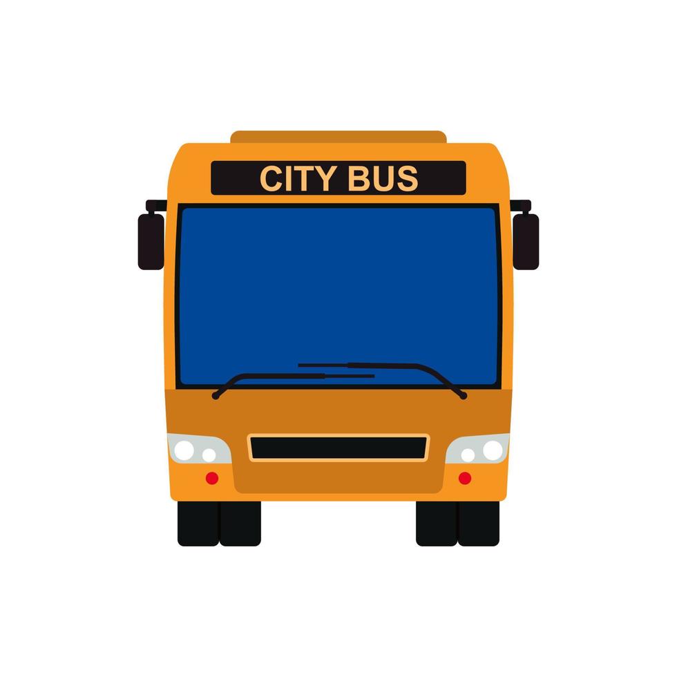 Yellow bus front view vector vehicle illustration. Transportation travel isolated public car icon. Passenger transport city trip cartoon. Traffic tourist sign auto art drive. Elementary van town