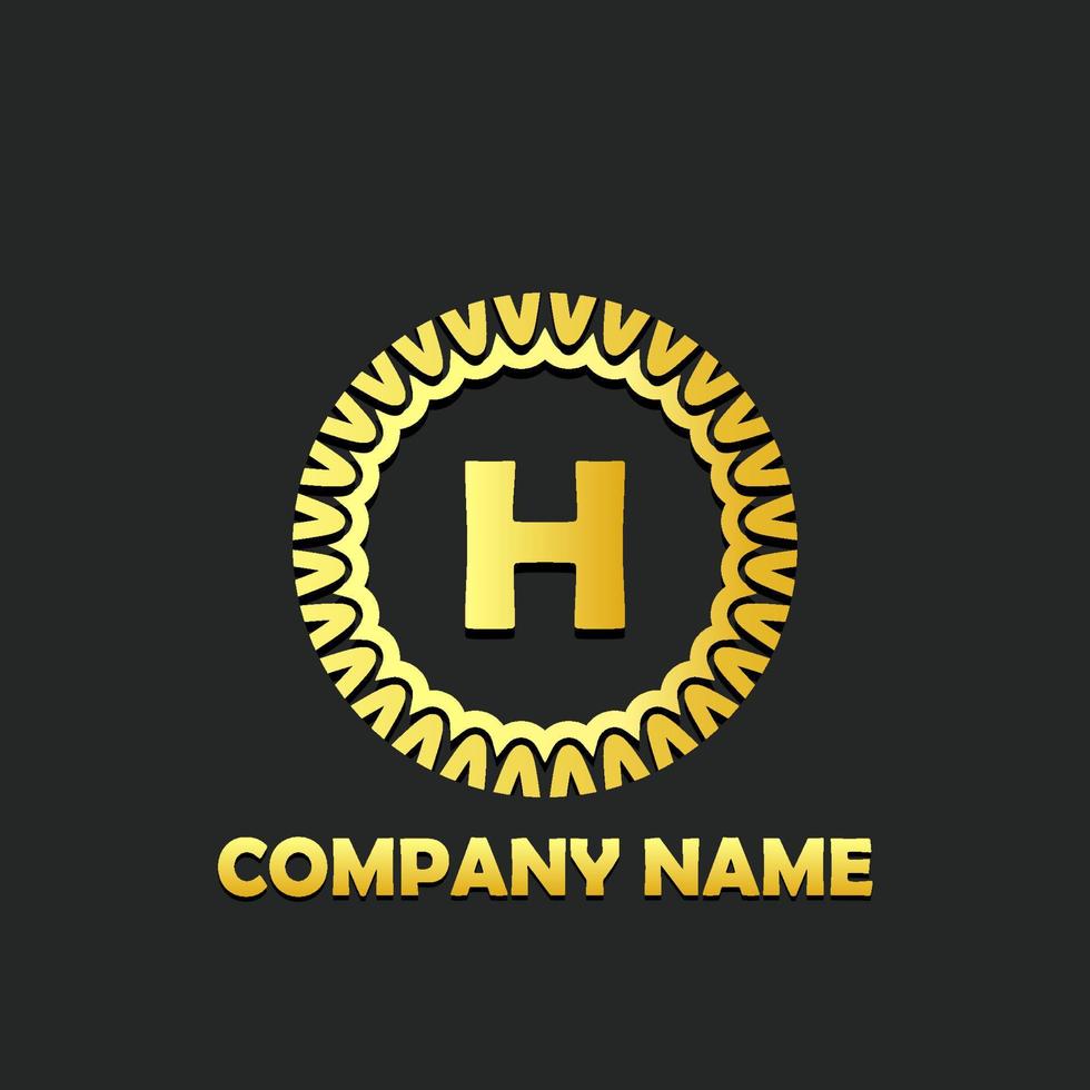 Golden elegant logo letter H template with ornaments. Company gold icon letter H isolated black. Luxury gold logo brand identity vector illustration