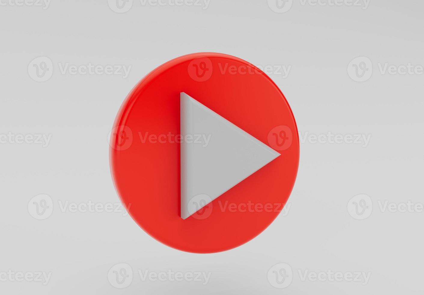 3d rendering of red and white color play button icon, on white background photo