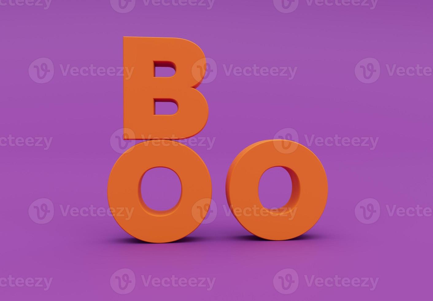 boo feliz día de halloween, diseño de letras sobre fondo púrpura, truco o trato, render 3d foto