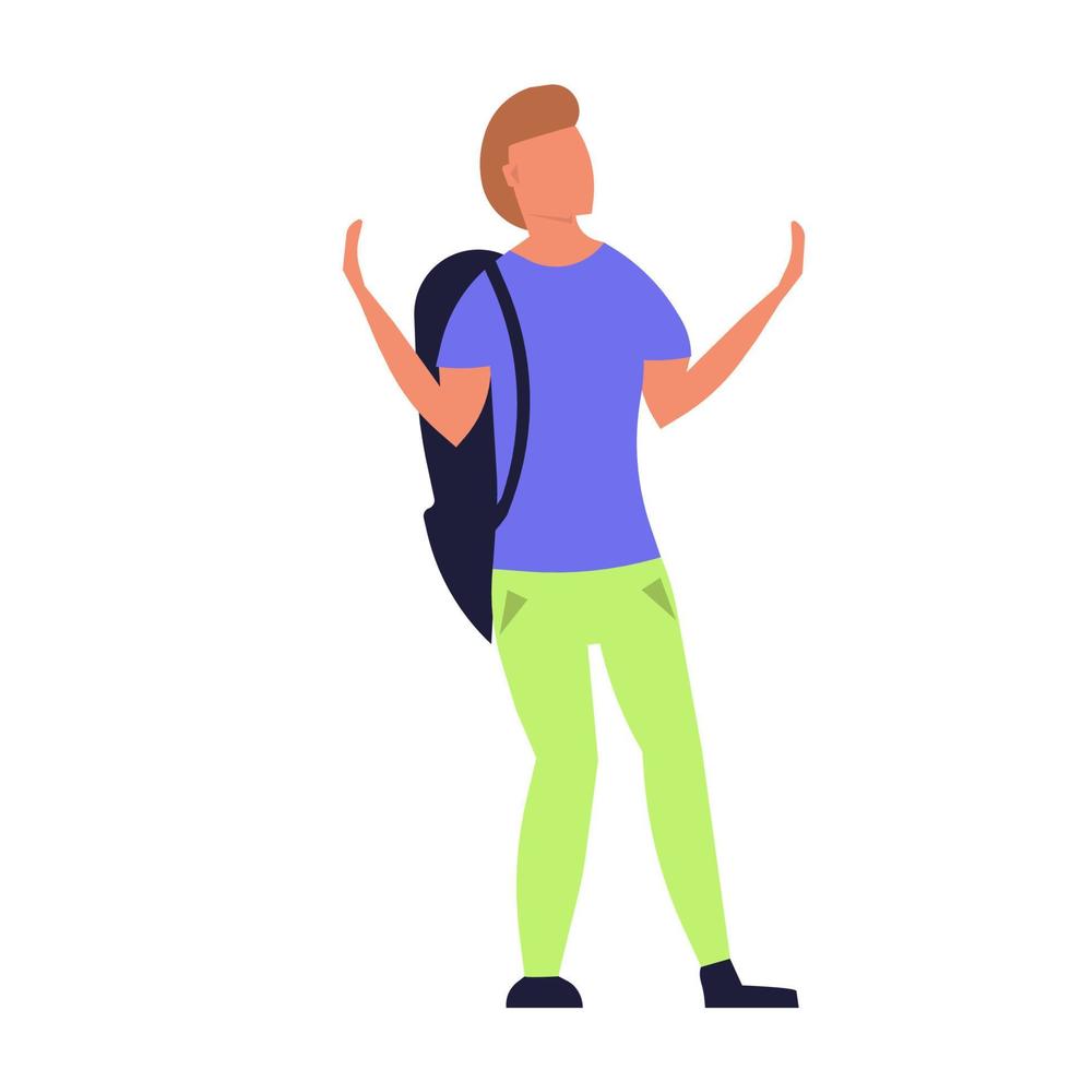 Man with luggage travel and vacation baggage. Passenger trip tourist and holiday tourism. Departure businessman cartoon and traveler carrying arrival. Summer lifestyle adventure and voyage male vector