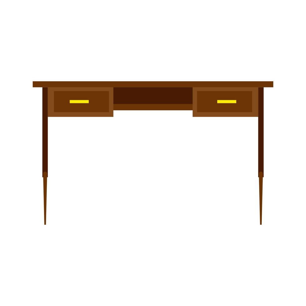 mesa de vector de vista frontal de oficina de escritorio. Icono plano aislado de lugar de trabajo de madera de negocios