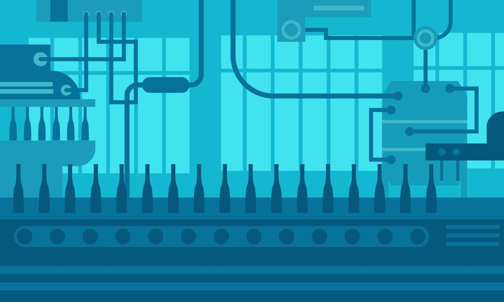 fábrica de vino ilustración vectorial producción de alcohol a partir de uva. industria de tecnología de procesos y producto comercial de vid de botella. fabricación de vidrio y embotellado para la fermentación. destilería de máquinas de procesamiento vector