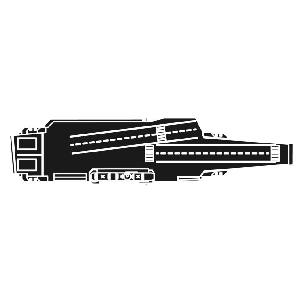 Aircraft carrier military ship vector icon illustration solid black. Navy warship with weapon and plane. Battleship war transportation fighter isolated white