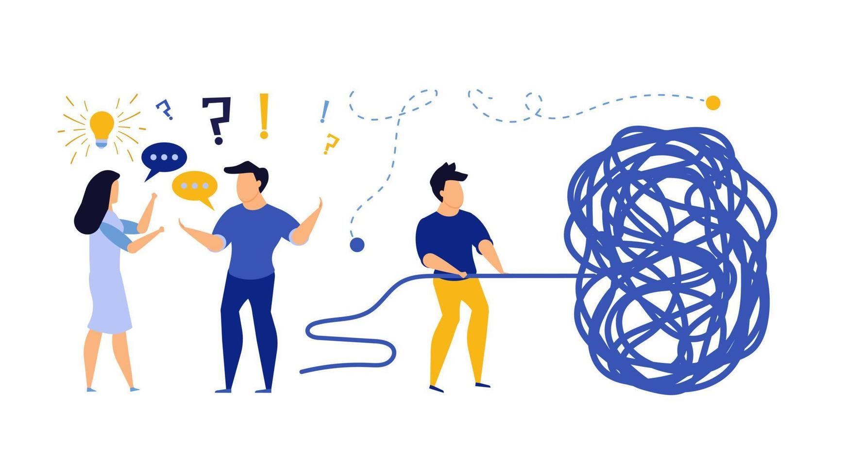 Business challenge vector achievement work progress. Tangle tangled conceptual abstract strategy teamwork people illustration. Solution clew ball career background. Searching motivation metaphor