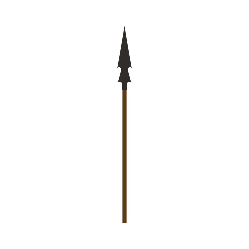 Vector wooden spear illustration ancient symbol weapon. History wooden spear hunter lance sign cartoon. Battle old tool protection icon military design. Long guard gladiator arrowhead symbol